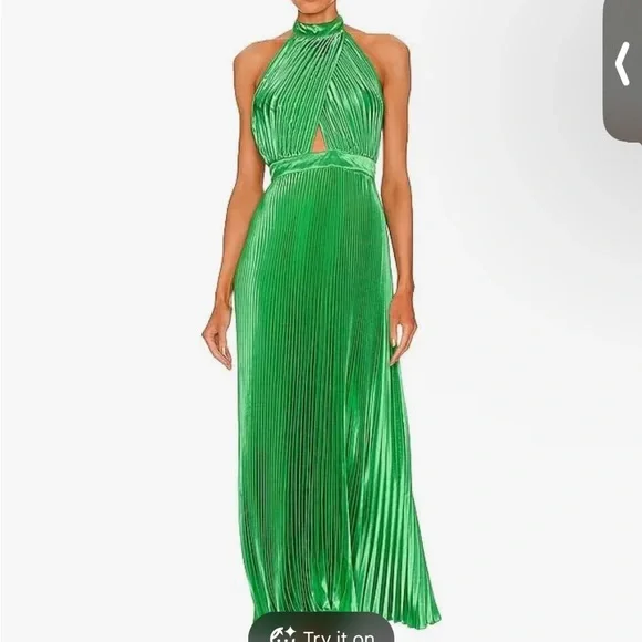 L’IDEE size 6 green pleated midi emerald dress green renaissance - Picture 3 of 10